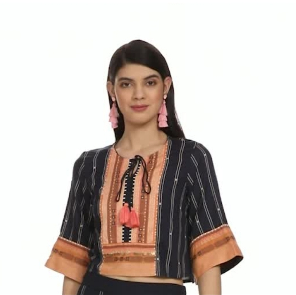 LIVA Striped Navy and Orange Women's Top